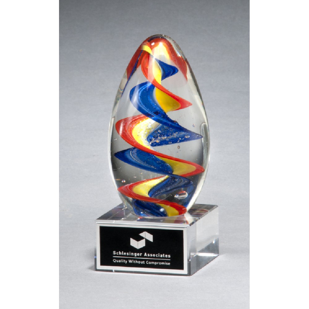Colorful eggshaped art glass award 2 5/8x6 Laser-etched Colorful eggshaped art glass award 2 5/8x6 Laser-etched