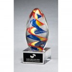 Colorful eggshaped art glass award 2 5/8x6 Laser-etched