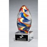 Colorful eggshaped art glass award 2 5/8x6 Laser-etched