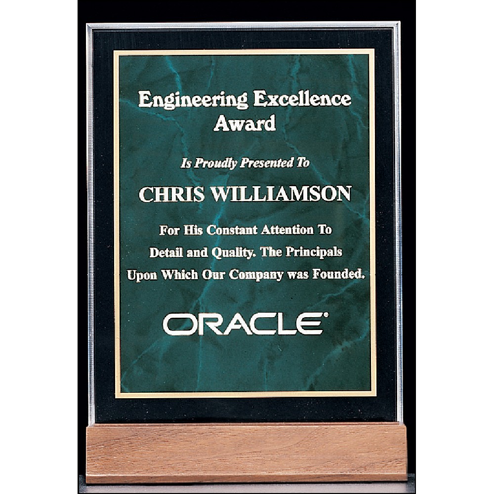 Acrylic Award with an Emerald Marble Center 7 5/8 inch Laser-etched Acrylic Award with an Emerald Marble Center 7 5/8 inch Laser-etched