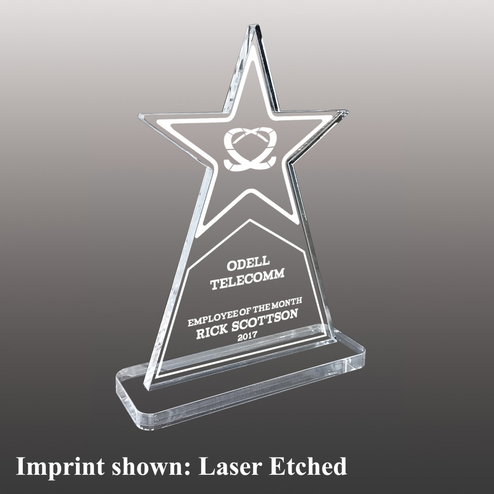 Medium Star Topped Triangle Shaped Etched Acrylic Award with Logo Medium Star Topped Triangle Shaped Etched Acrylic Award with Logo