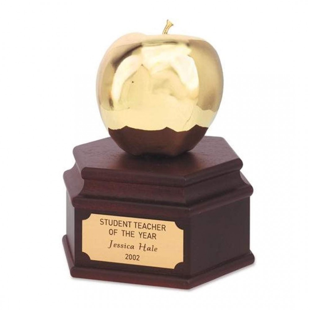 Logo Branded Apple Award - 24K Gold/Walnut 4"