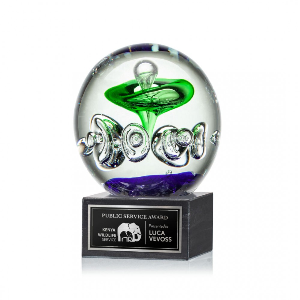 Aquarius Award on Square Marble - 4" Diam with Logo