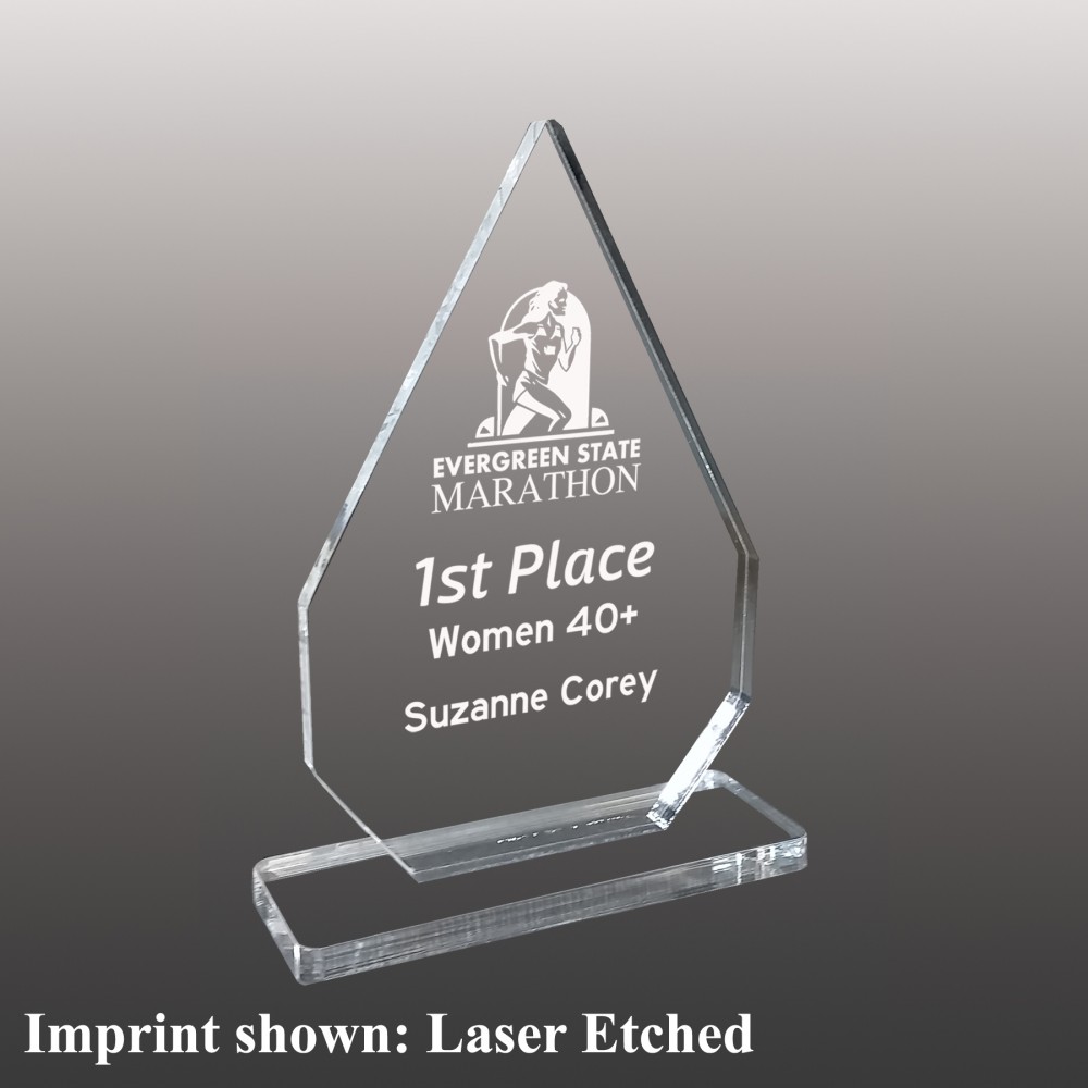 Logo Branded Large Inverse Diamond Shaped Etched Acrylic Award