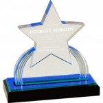 Logo Imprinted 6 1/4" Blue Carved Star Impress Acrylic