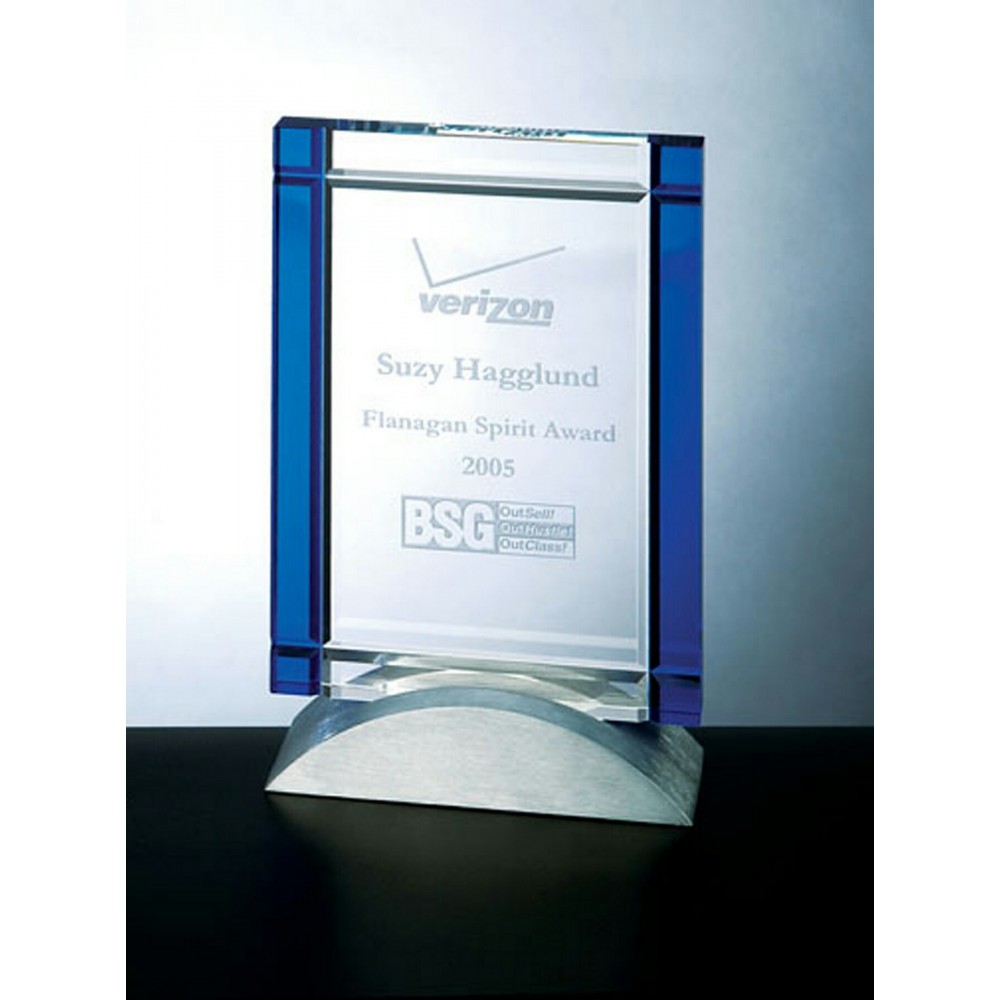 Blue Deco Award - Optic Crystal Custom Etched Blue Deco Award - Optic Crystal Custom Etched