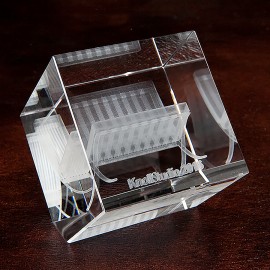 Customized Edge Cut Crystal Cube Award (4"x4"x4")