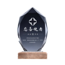 Crystal Trophy Custom Award With Wooden Base with Logo