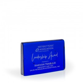 Sargossa Cobalt Horizontal Wedge Recycled Glass Award, 4" with Logo