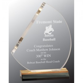 Gold Reflection Sail Acrylic Award w/6" Gold Mirror Base (7 1/2" x 8 3/4") with Logo  Gold Reflection Sail Acrylic Award w/6" Gold Mirror Base (7 1/2" x 8 3/4") with Logo