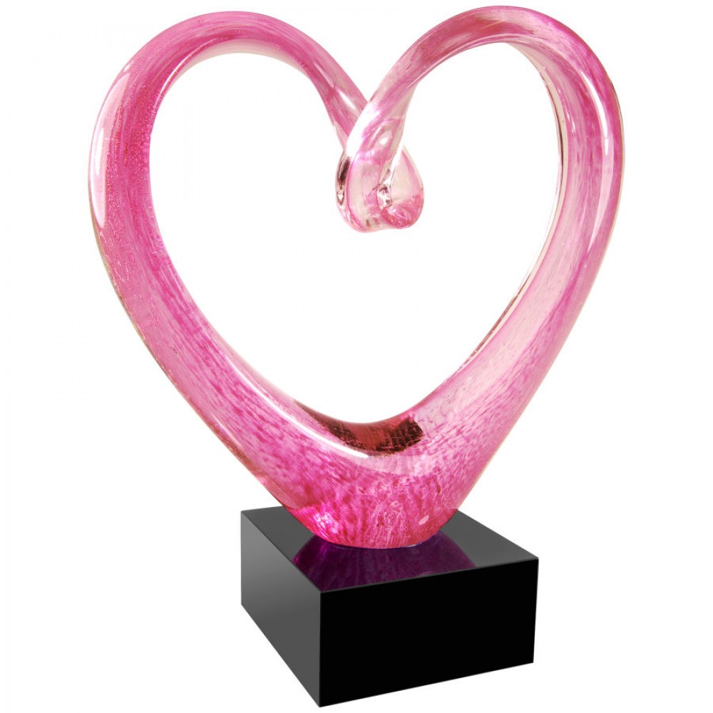 9" Glass Pink Heart Award with Logo
