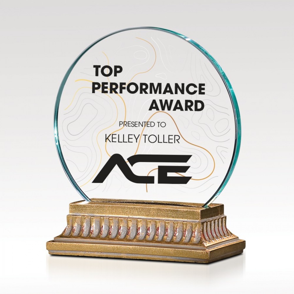 Circular Jade Glass Award - Amity with Logo