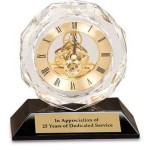 Clear Crystal Clock on Black Pedestal Base Award with Logo
