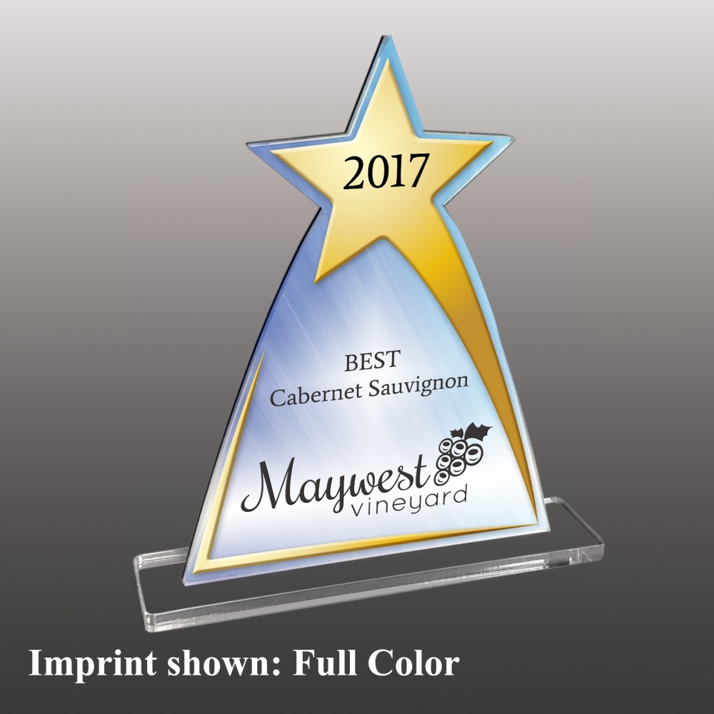 Small Star Topped Triangle Shaped Full Color Acrylic Award with Logo
