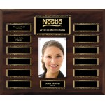 Walnut Finish 13-Plt Scroll Border Photo Plaque with Easy Perpetual Plate Release Program with Logo