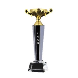 Gold-Plated Crystal Glass Award With Wooden Base with Logo