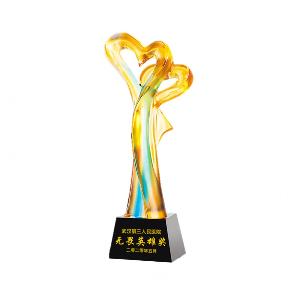 Creative Heart Shape Glazed Crystal Award Glass Liuli Trophy with Logo