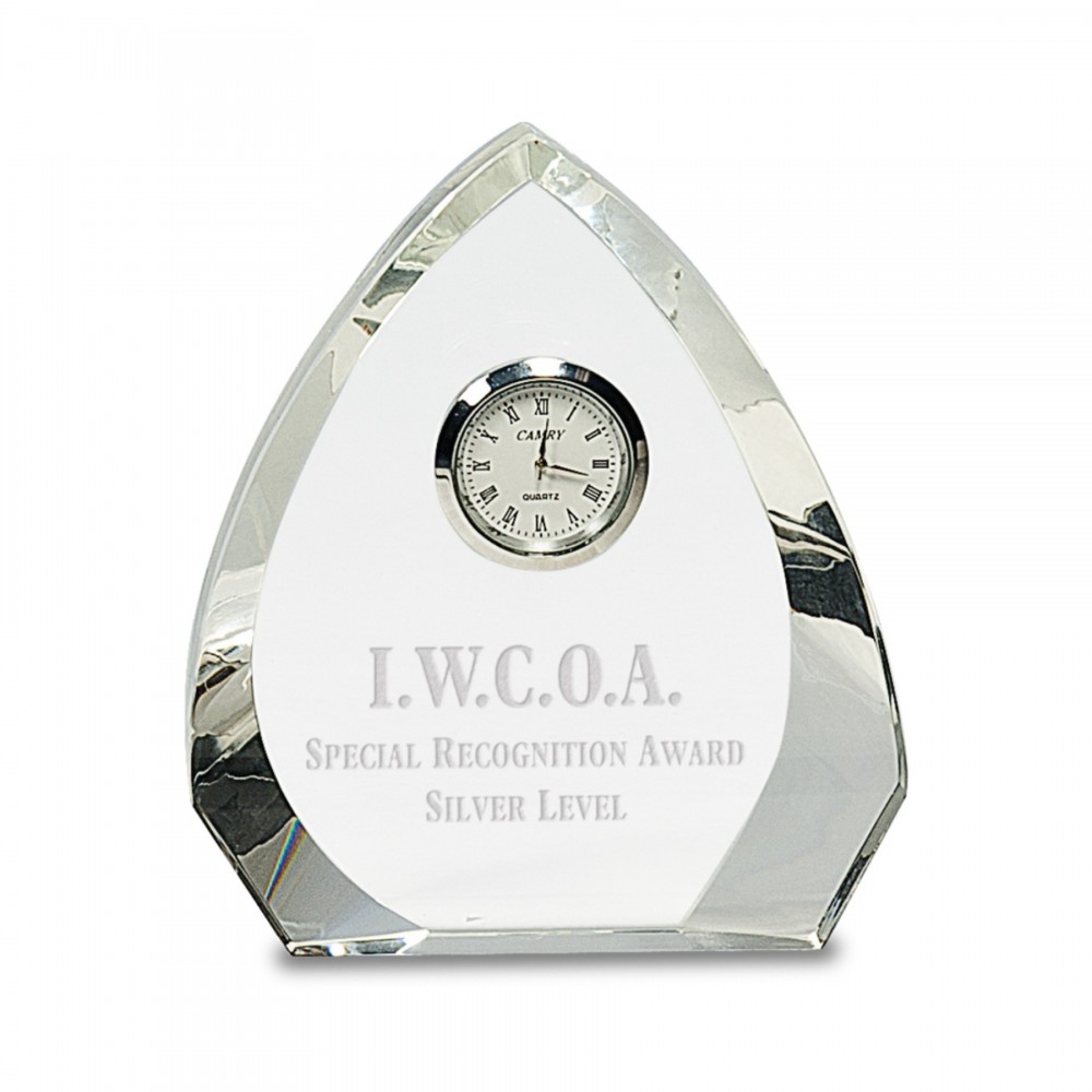Clear Crystal Arch Clock Award with Logo