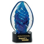 6" Blue Oval Swirl Art Glass Award with Logo