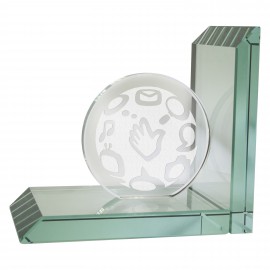 Pair of Jade Crystal Image Bookends with Logo  Pair of Jade Crystal Image Bookends with Logo