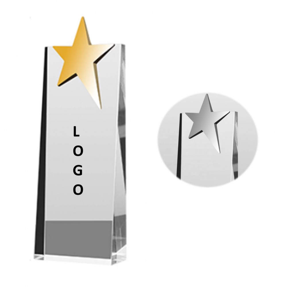 Creative Gold Plated Star Award Crystal Trophy with Logo