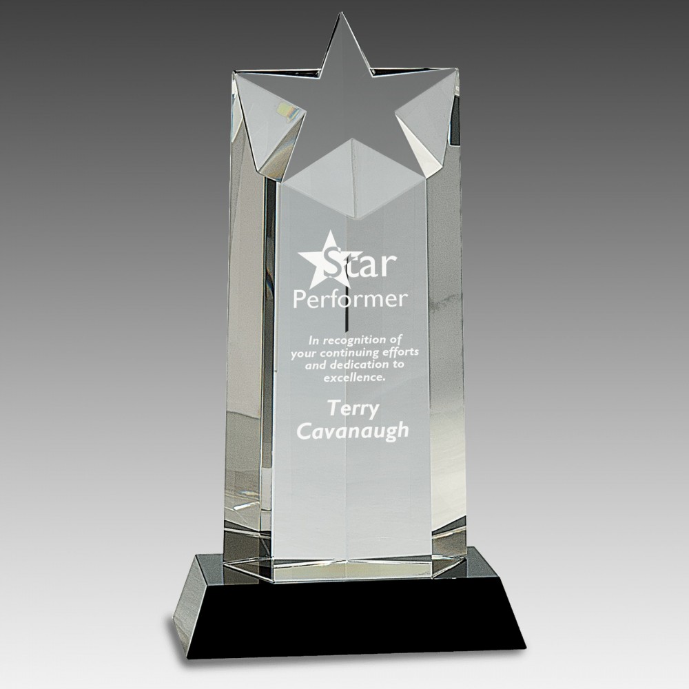 Custom 10" Crystal Star Column on Black Pedestal Base Custom 10" Crystal Star Column on Black Pedestal Base