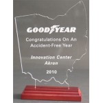 Custom Etched Great State of Ohio Award w/ Rosewood Base - Acrylic (7 7/16"x5 1/4")