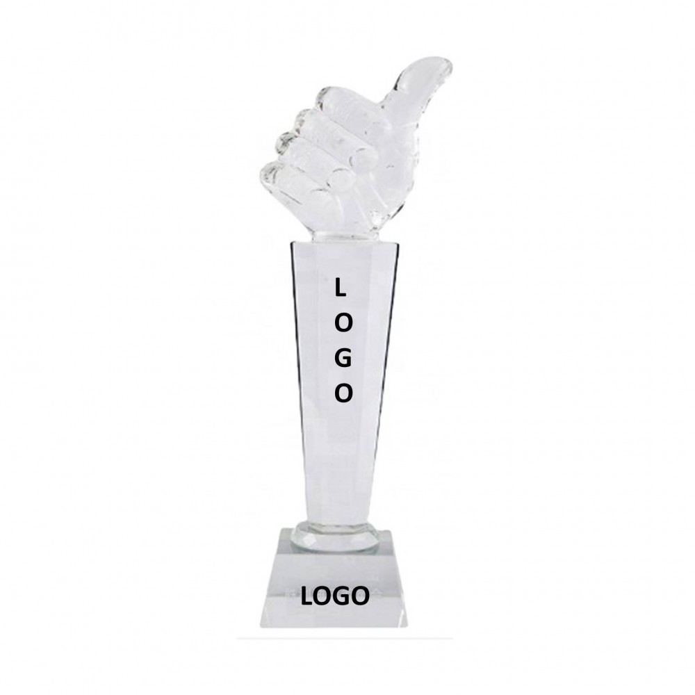 Custom Thumb Up Design Crystal Prize Glass Trophy with Logo Custom Thumb Up Design Crystal Prize Glass Trophy with Logo