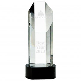 Octagon Slant-Top Crystal on Black Pedestal Base Award with Logo