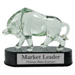 Custom 7.5" Handmade Clear Art Glass Bull Award