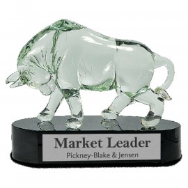 Custom 7.5" Handmade Clear Art Glass Bull Award
