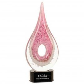 12" Pink Round Window Rain Drop Art Glass Award with Logo
