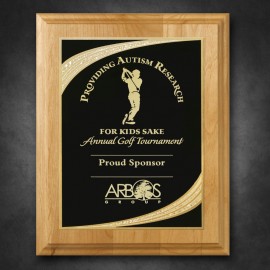 Customized Alder Wood Plaque 7" x 9" with Lasered Plate  Customized Alder Wood Plaque 7" x 9" with Lasered Plate