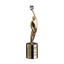 Logo Branded Triumph Award on Cylinder Base - 11" Gold  Logo Branded Triumph Award on Cylinder Base - 11" Gold