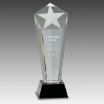 Promotional 10.5" Crystal Frosted Star Column on Black Pedestal Base