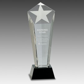 Promotional 10.5" Crystal Frosted Star Column on Black Pedestal Base