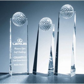 Logo Imprinted Golf Ball Tower Award - Optic Crystal(11"x2 3/4"x2")