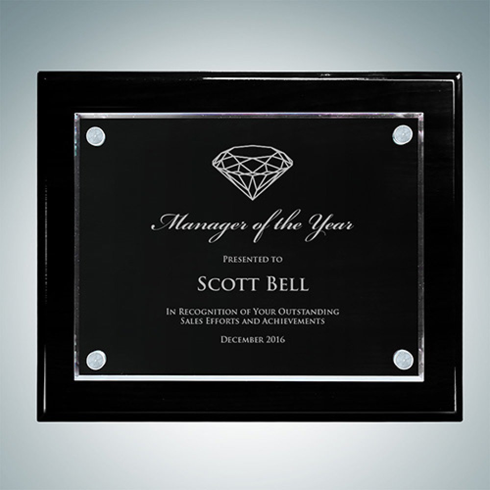 Black Piano Finish Wood Plaque Floating Acrylic Plate (Large) Logo Imprinted Black Piano Finish Wood Plaque Floating Acrylic Plate (Large) Logo Imprinted