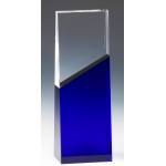 Blue Stripe Crystal Wedge Award 8"H with Logo