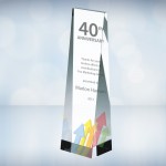 Color Imprinted Wedge Optical Crystal Tower Award (8") Custom Etched