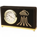7 1/2" x 4 1/2" Black/Gold Laser engraved Leatherette Horizontal Desk Clock Laser-etched