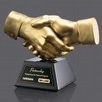 Shaking Hands Award - Gold Resin 6" Wide with Logo