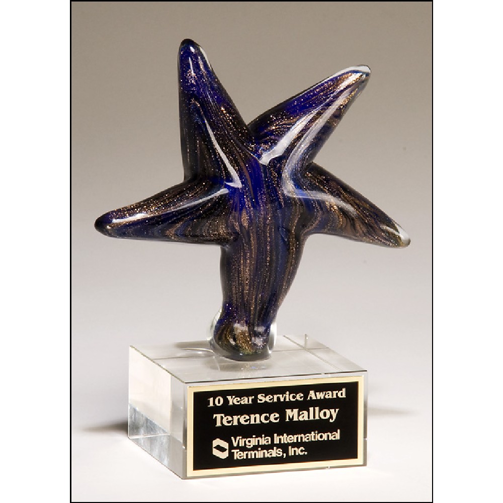 Logo Imprinted Blue art glass star 5 1/8x6 7/8 Logo Imprinted Blue art glass star 5 1/8x6 7/8