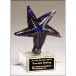 Logo Imprinted Blue art glass star 5 1/8x6 7/8