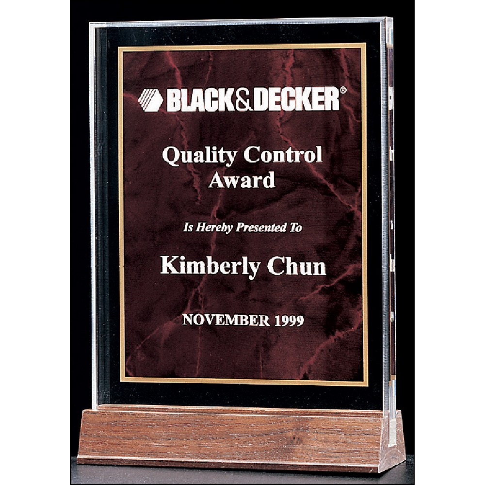 Acrylic Award with a Ruby Marble Center 7 5/8 inch Logo Imprinted Acrylic Award with a Ruby Marble Center 7 5/8 inch Logo Imprinted