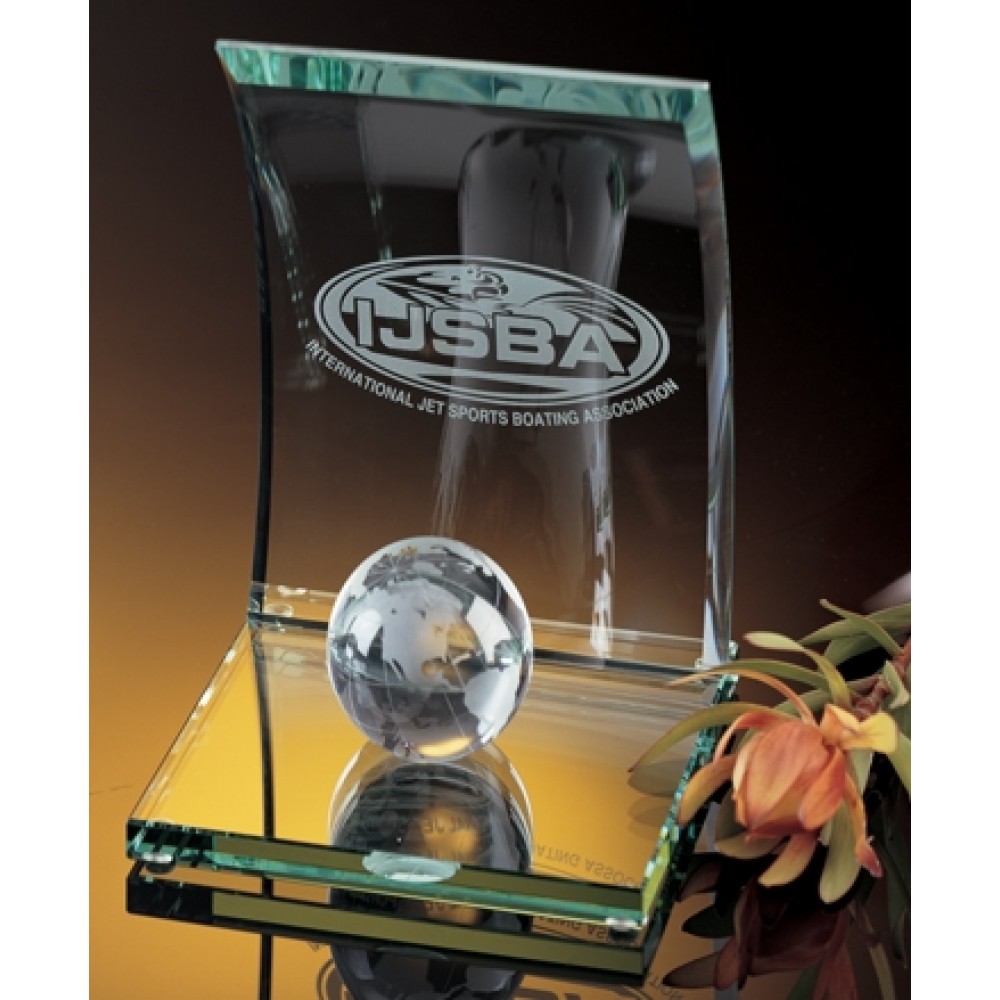 Arched Crystal Globe Award (Large) with Logo