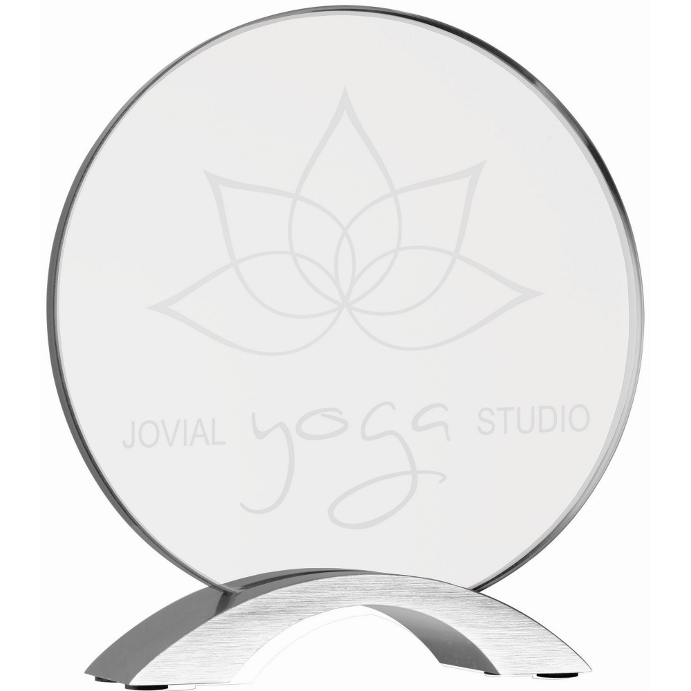 Logo Imprinted 7 1/4" Round Cosmic Acrylic with Silver Base Logo Imprinted 7 1/4" Round Cosmic Acrylic with Silver Base