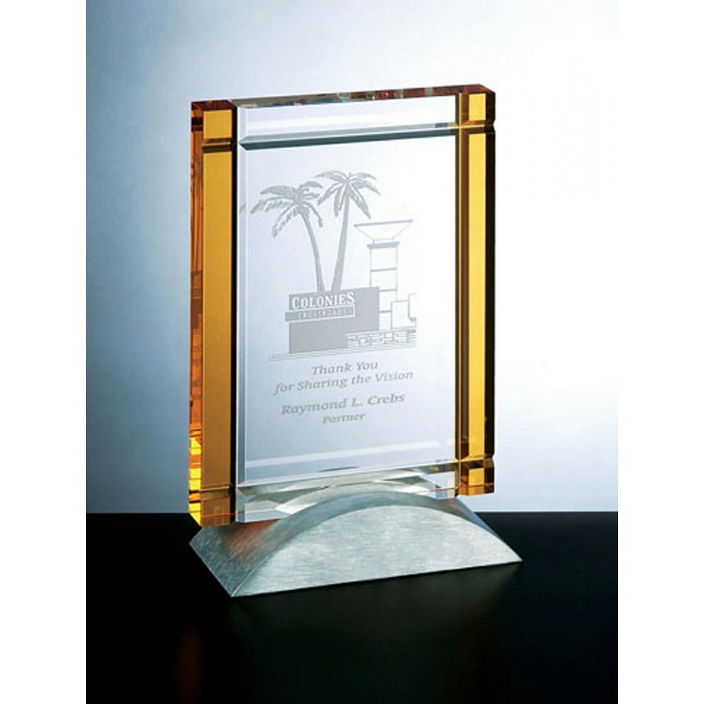 Amber Yellow Deco Award - Optic Crystal Laser-etched Amber Yellow Deco Award - Optic Crystal Laser-etched