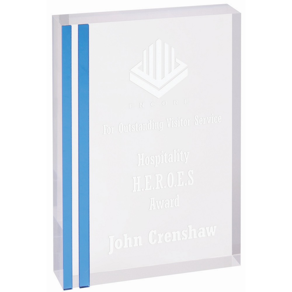 Laser-etched 6" x 8" Rectangle Acrylic with Blue Edge Laser-etched 6" x 8" Rectangle Acrylic with Blue Edge