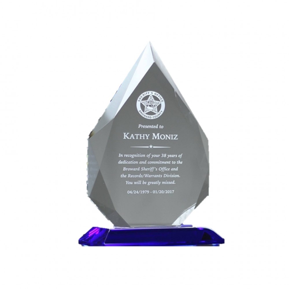 Iceberg Shape Crystal Trophy Custom Award With Blue Base with Logo